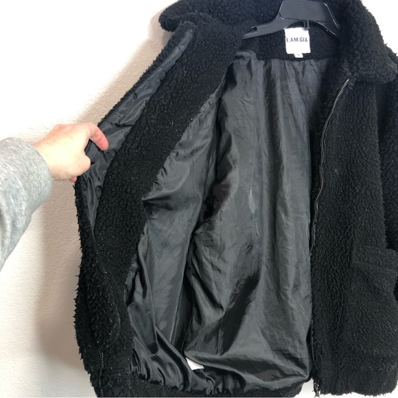 I AM GIA Teddy Coat Black Oversized Sherpa Long Coat Size Small - Picture 12 of 16